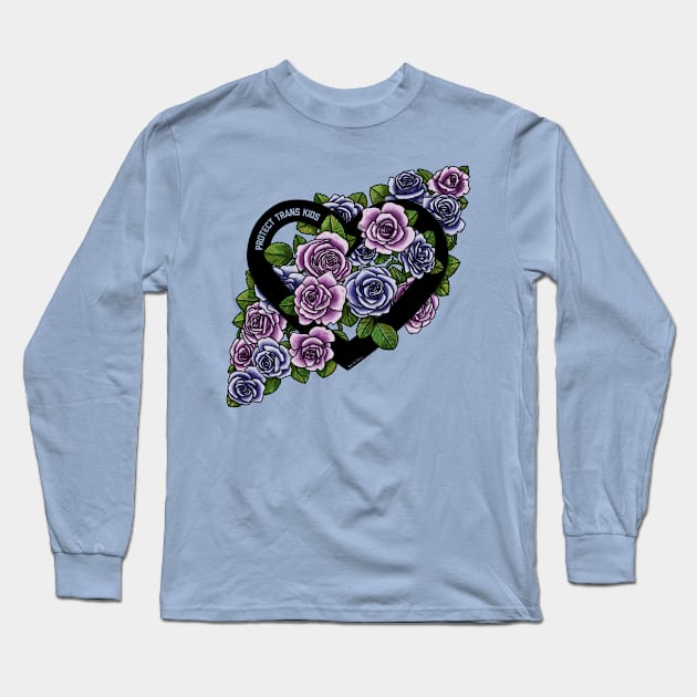 Protect Trans Kids Heart Trans Roses Long Sleeve T-Shirt by Art by Veya